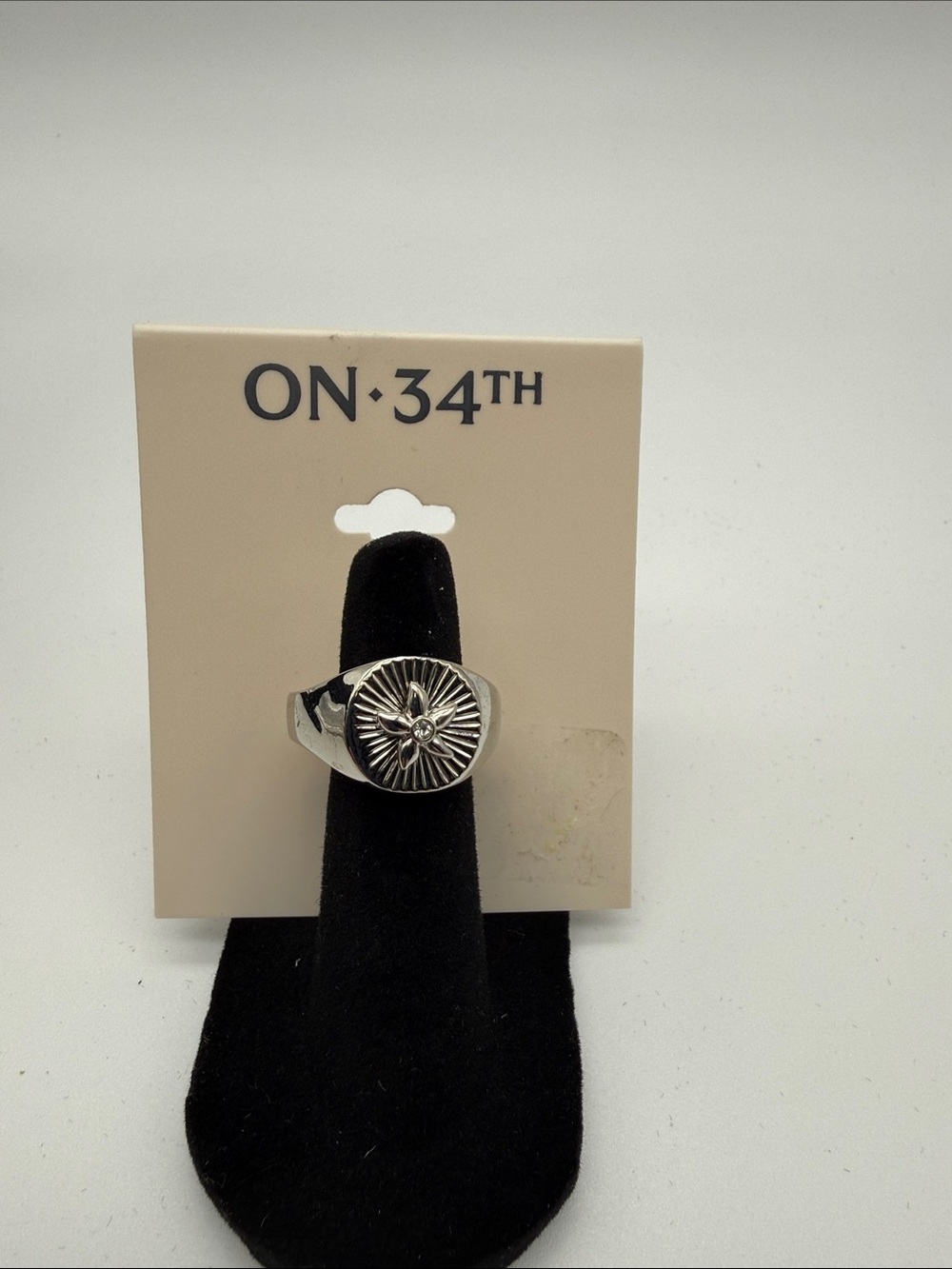 ON·34TH Silver Sunburst Signet Ring - Polished Silver